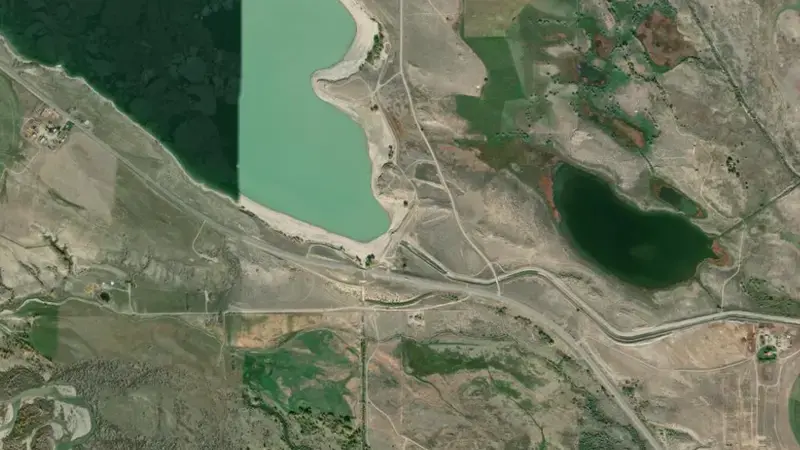 Satellite view of Pilot Butte Reservoir, WY reservoir, Wyoming, United States