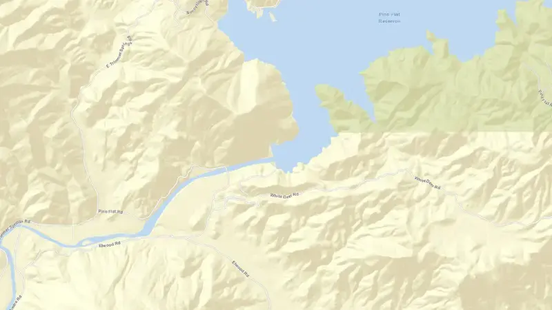 Road map of Pine Flat Lake reservoir, California, United States