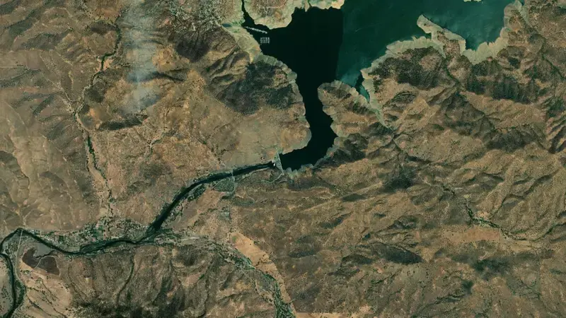 Satellite view of Pine Flat Lake reservoir, California, United States