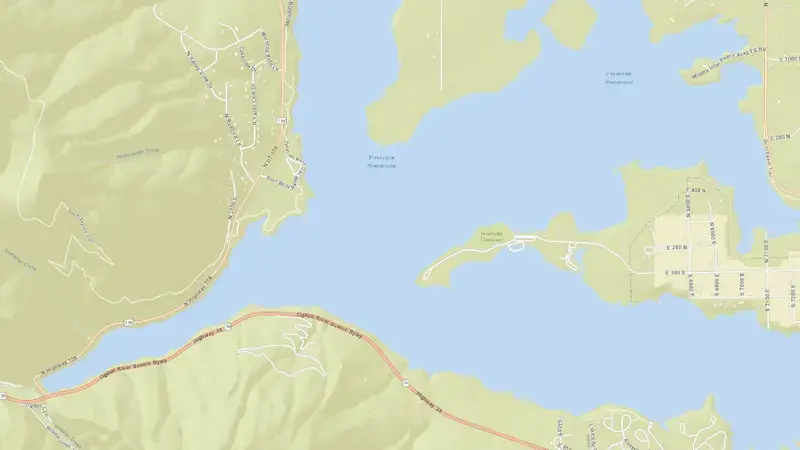Road map of Pineview Reservoir Dam and Powerplant reservoir, Utah, United States