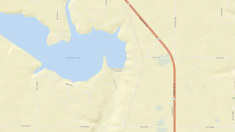 Road map of Pipestem Dam & Reservoir reservoir, North Dakota, United States