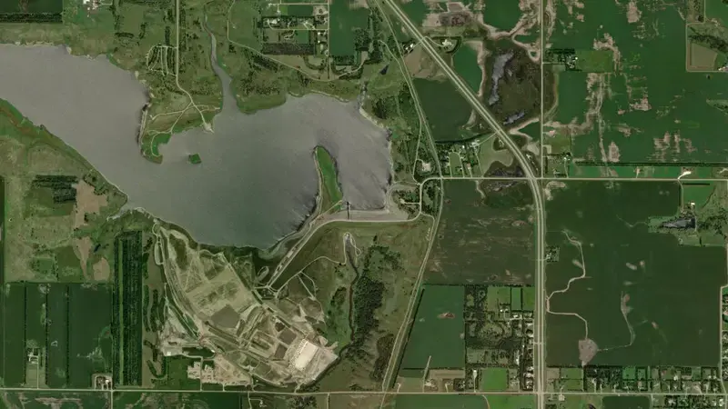 Satellite view of Pipestem Dam & Reservoir reservoir, North Dakota, United States