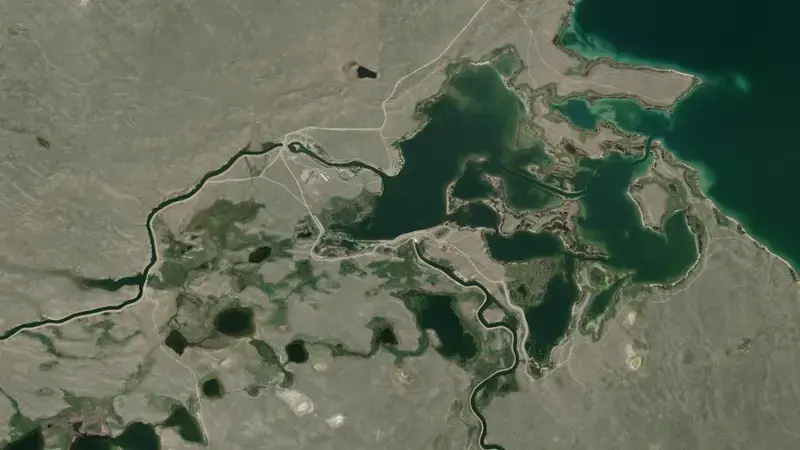 Satellite view of Pishkun Reservoir reservoir, Montana, United States
