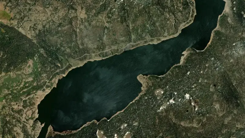 Satellite view of Platoro Reservoir and Dam reservoir, Colorado, United States