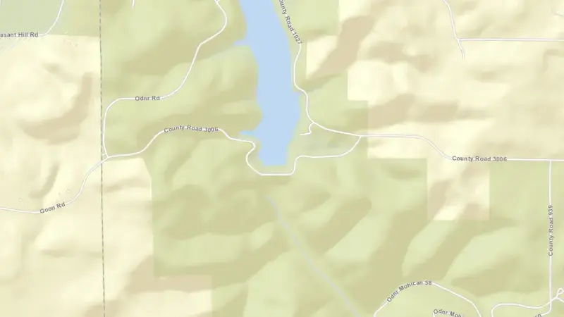 Road map of Pleasant Hill Lake reservoir, Ohio, United States