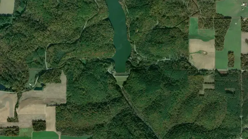 Satellite view of Pleasant Hill Lake reservoir, Ohio, United States