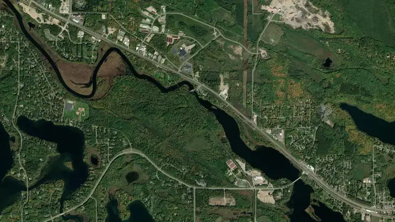 Satellite view of Pokegama Lake Dam reservoir, Minnesota, United States