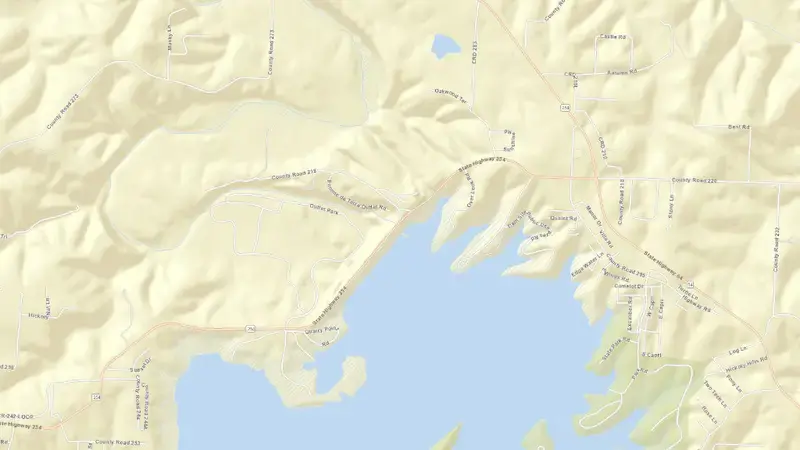 Road map of Pomme de Terre Dam & Reservoir reservoir, Missouri, United States