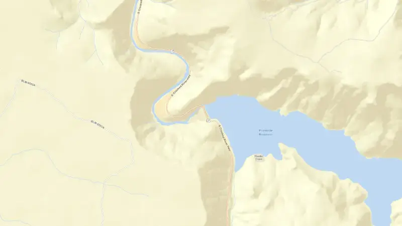 Road map of Prineville Reservoir and Arthur R. Bowman Dam reservoir, Oregon, United States