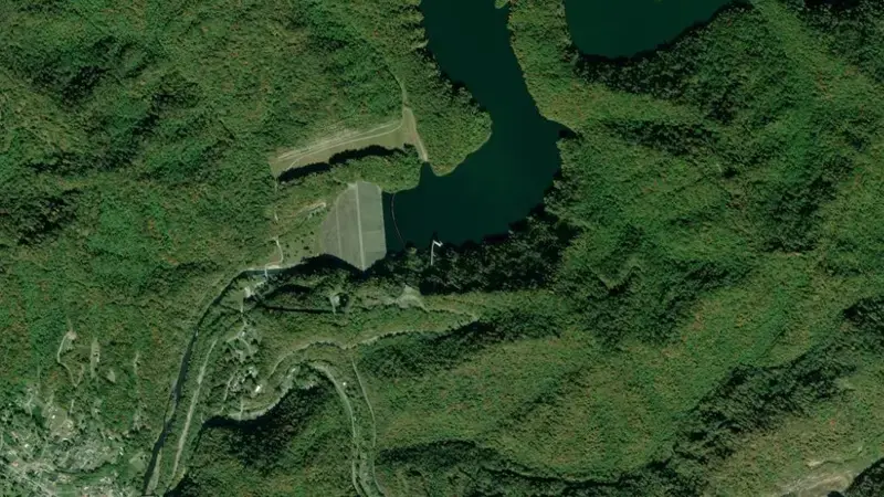 Satellite view of R.D. Bailey Lake reservoir, West Virginia, United States
