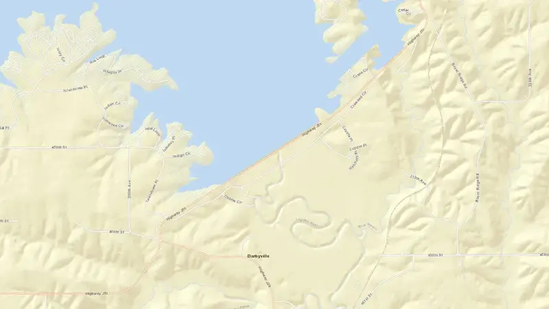 Road map of Rathbun Dam & Reservoir reservoir, Iowa, United States