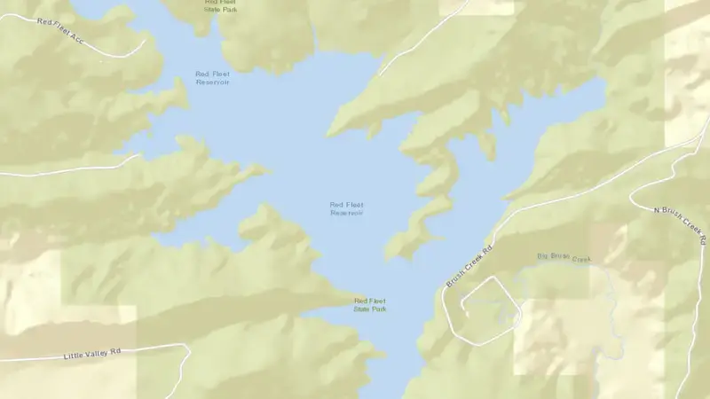 Road map of Red Fleet Reservoir and Dam reservoir, Utah, United States