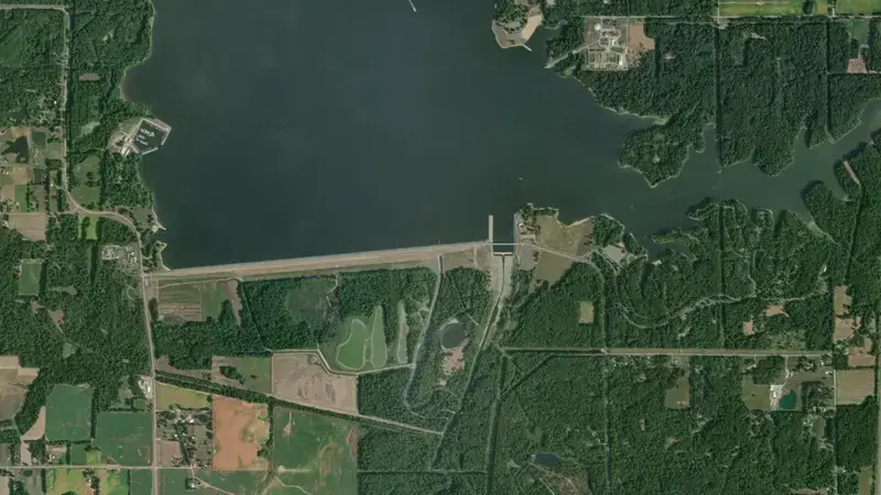 Satellite view of Rend Pool reservoir, Illinois, United States