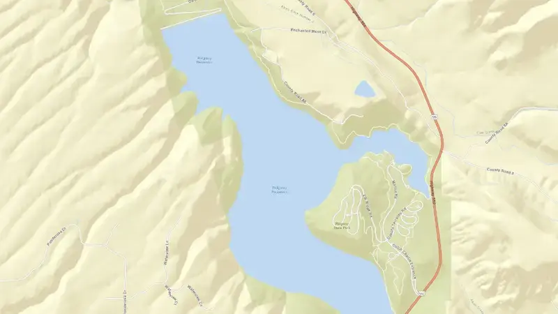 Road map of Ridgway Reservoir and Dam reservoir, Colorado, United States