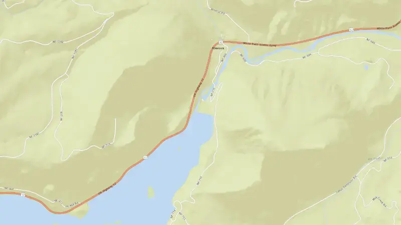 Road map of Rimrock Lake and Tieton Dam reservoir, Washington, United States