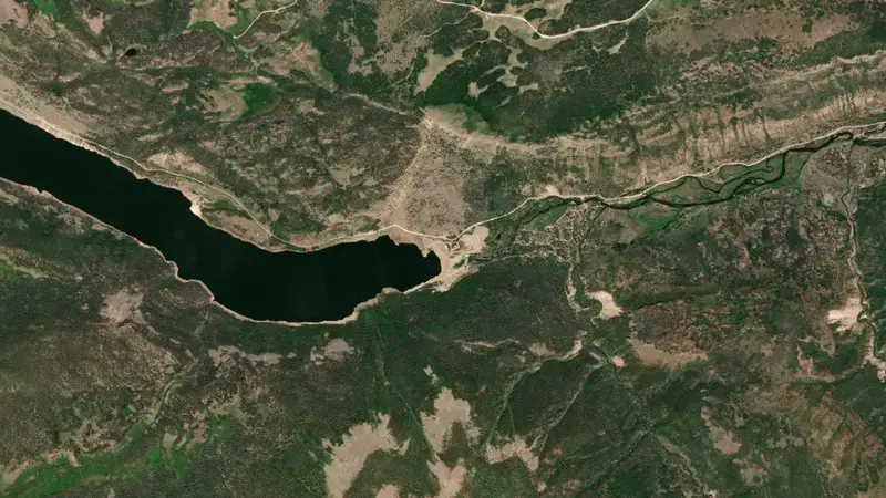 Satellite view of Rio Grande Res nr Creede reservoir, Colorado, United States