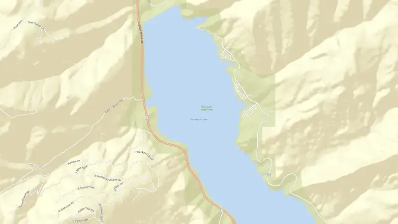 Road map of Rockport Reservoir and Wanship Dam reservoir, Utah, United States