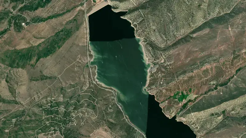Satellite view of Rockport Reservoir and Wanship Dam reservoir, Utah, United States