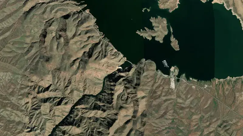 Satellite view of Roosevelt Lake reservoir, Arizona, United States