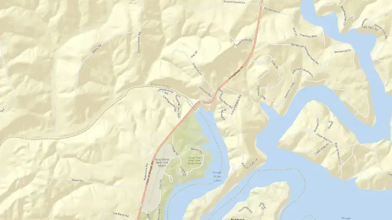 Road map of Rough River Lake reservoir, Kentucky, United States