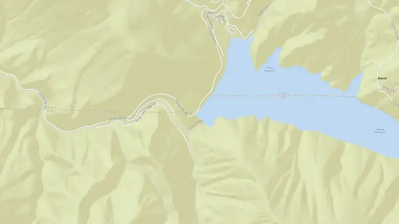 Road map of Ruedi Reservoir and Dam reservoir, Colorado, United States