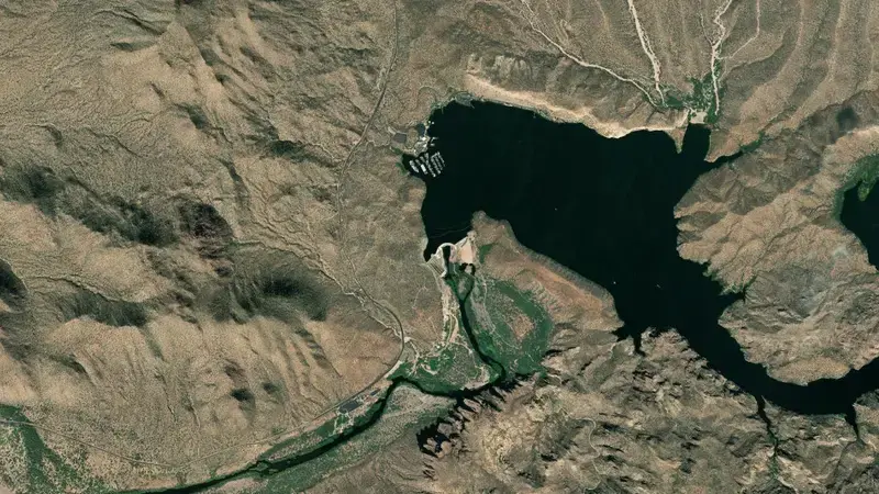 Satellite view of Saguaro Lake reservoir, Arizona, United States