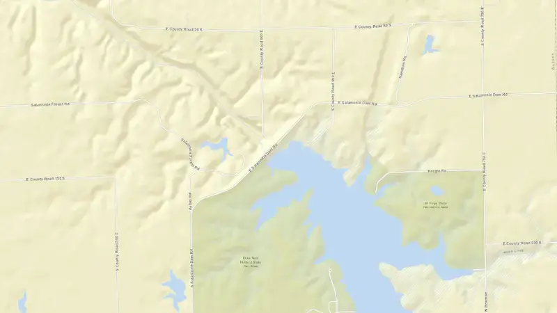 Road map of Salamonie Lake reservoir, Indiana, United States