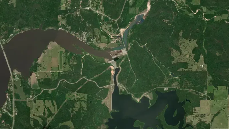 Satellite view of Salina Pumpback reservoir, Oklahoma, United States