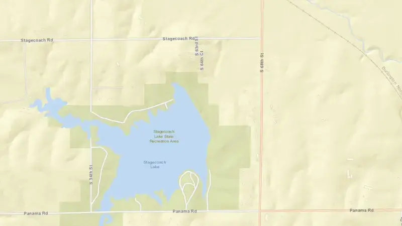 Road map of Salt Creek Dam 9 reservoir, Nebraska, United States