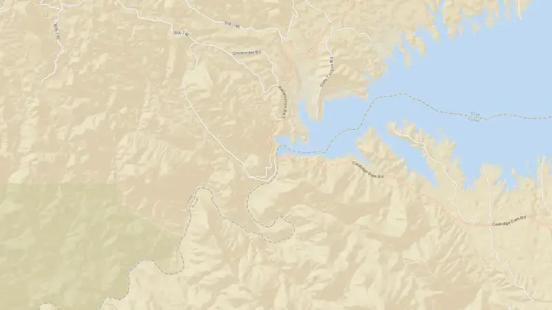 Road map of San Carlos Reservoir reservoir, Arizona, United States