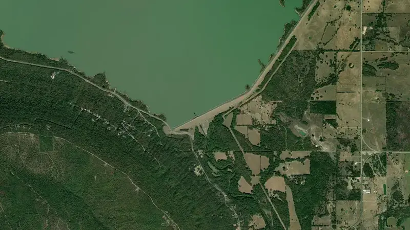 Satellite view of Sardis Lake reservoir, Oklahoma, United States