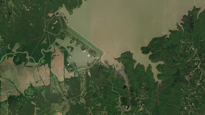 Satellite view of Sardis Lake reservoir, Mississippi, United States