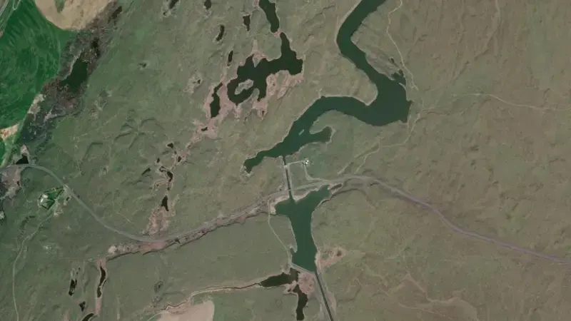 Satellite view of Scooteney Reservoir and Dikes reservoir, Washington, United States