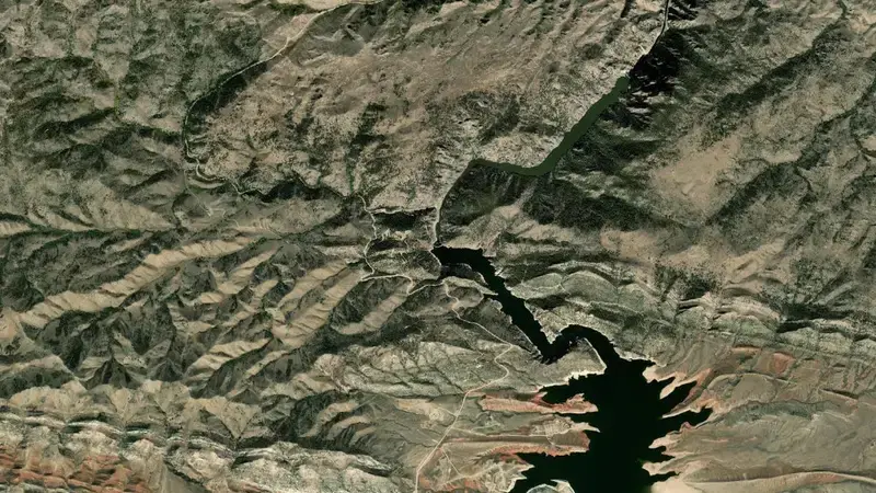Satellite view of Seminoe Dam & Reservoir reservoir, Wyoming, United States