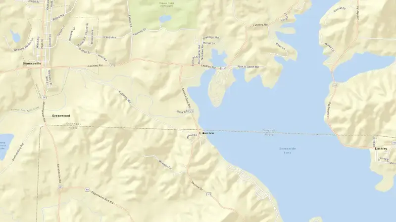 Road map of Senecaville Lake reservoir, Ohio, United States