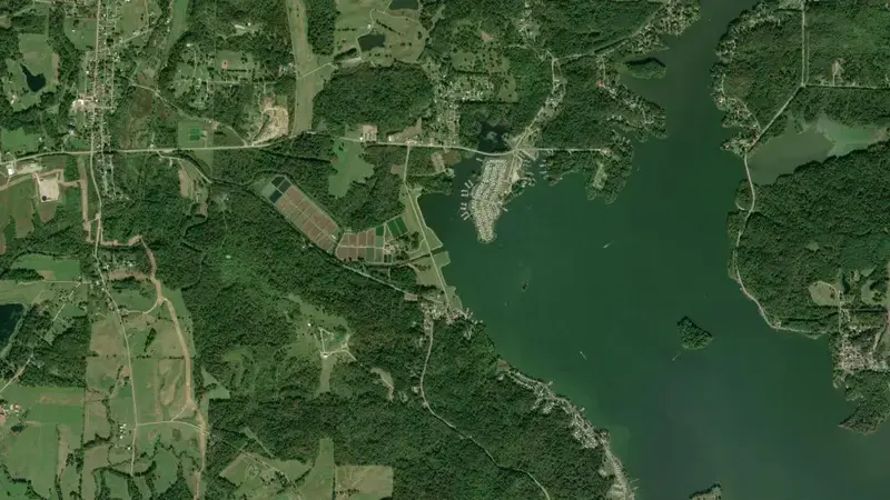 Satellite view of Senecaville Lake reservoir, Ohio, United States