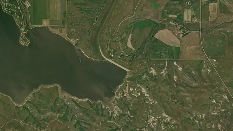 Satellite view of Shadehill Dam & Reservoir reservoir, South Dakota, United States