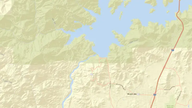 Road map of Shasta Lake reservoir, California, United States