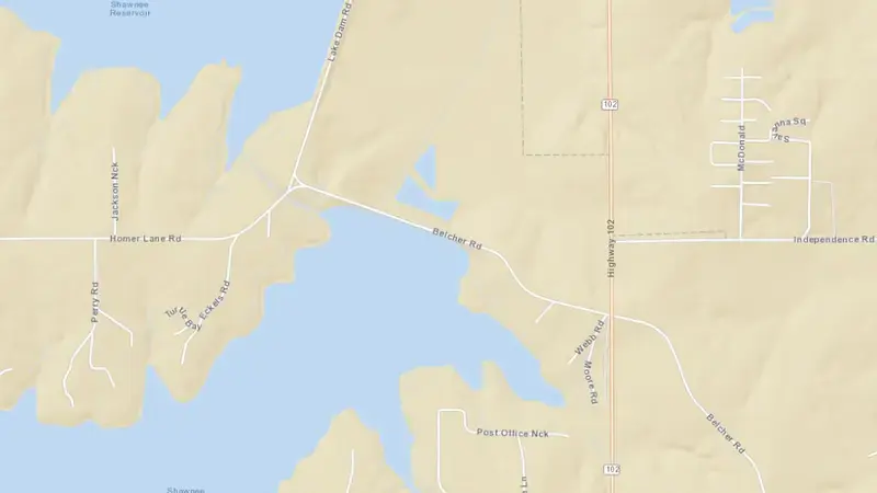 Road map of Shawnee Reservoir reservoir, Oklahoma, United States
