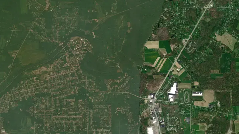 Satellite view of Shenango River Lake, PA reservoir, Pennsylvania, United States