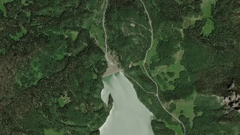 Satellite view of Silver Jack Reservoir and Dam reservoir, Colorado, United States