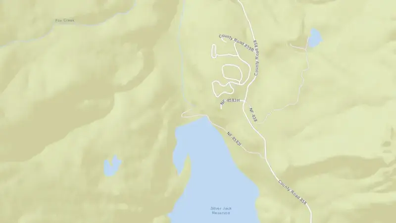 Road map of SILVER JACK RESERVOIR NEAR CIMARRON, CO reservoir, Colorado, United States
