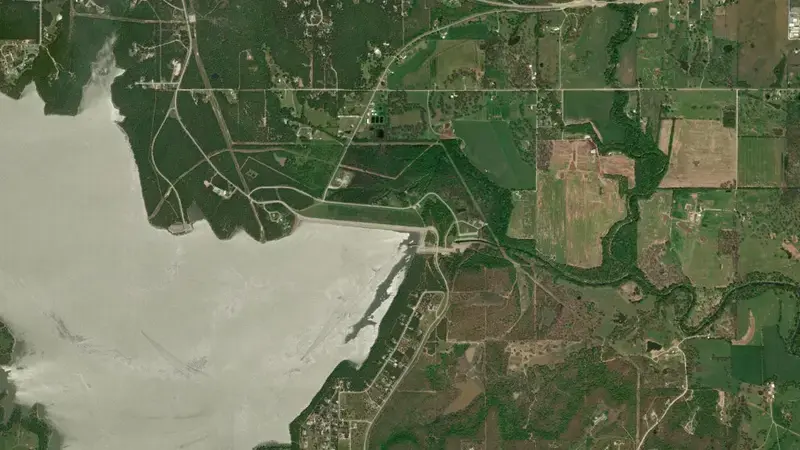 Satellite view of Skiatook Lake reservoir, Oklahoma, United States