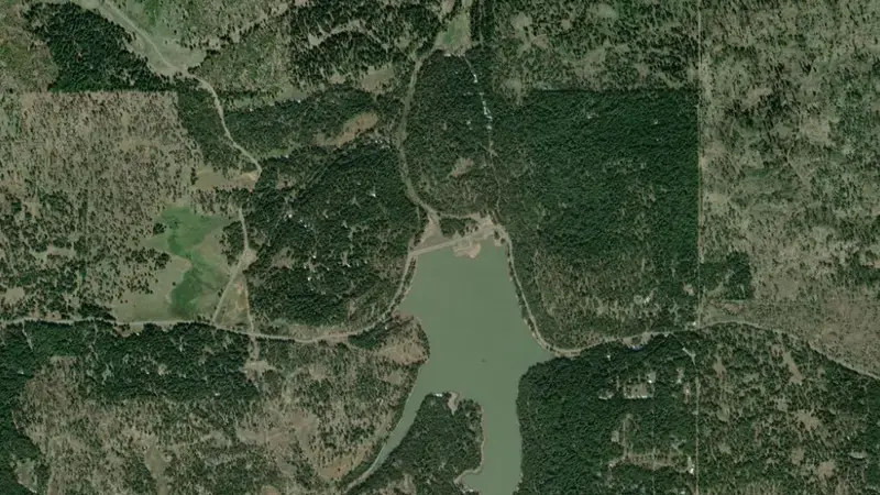 Satellite view of Soldiers Meadow Reservoir and Dam reservoir, Idaho, United States
