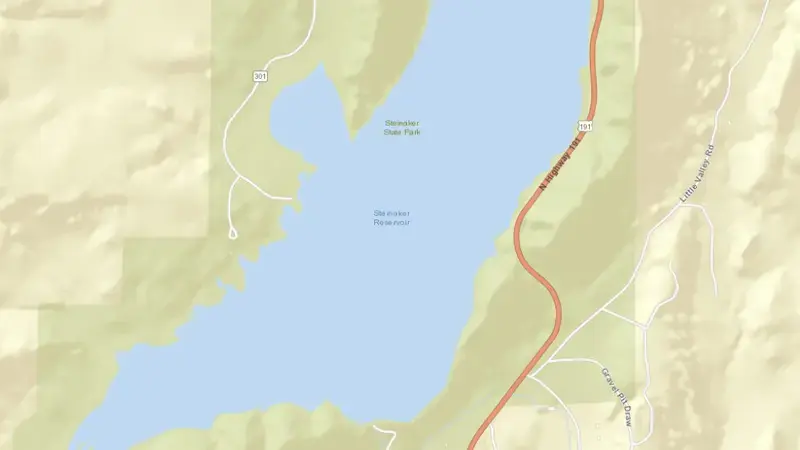 Road map of Steinaker Reservoir and Dam reservoir, Utah, United States