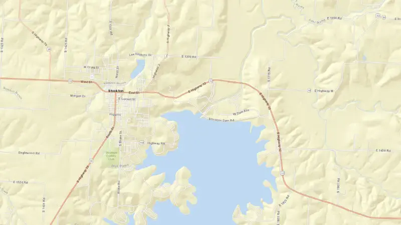 Road map of Stockton Dam & Reservoir reservoir, Missouri, United States