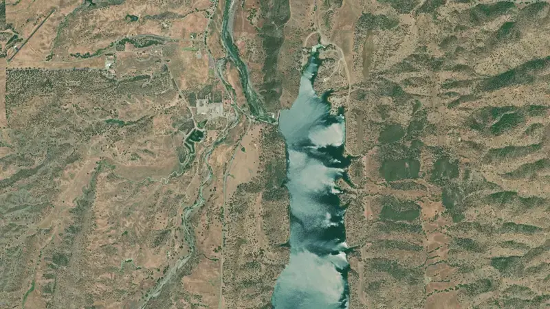Satellite view of STONY GORGE RESERVOIR reservoir, California, United States