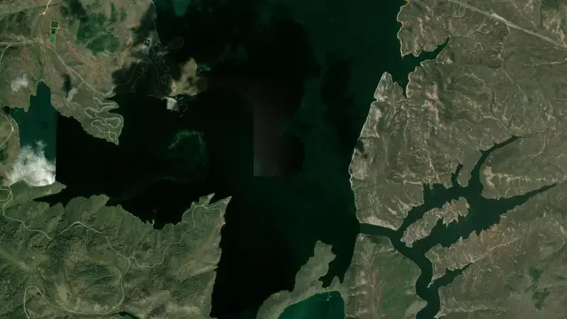 Satellite view of Strawberry Reservoir and Soldier Creek Dam reservoir, Utah, United States