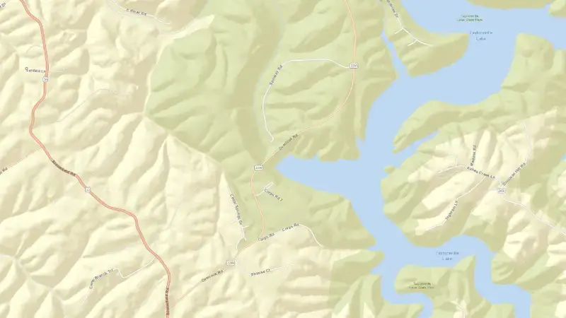 Road map of Taylorsville Lake reservoir, Kentucky, United States