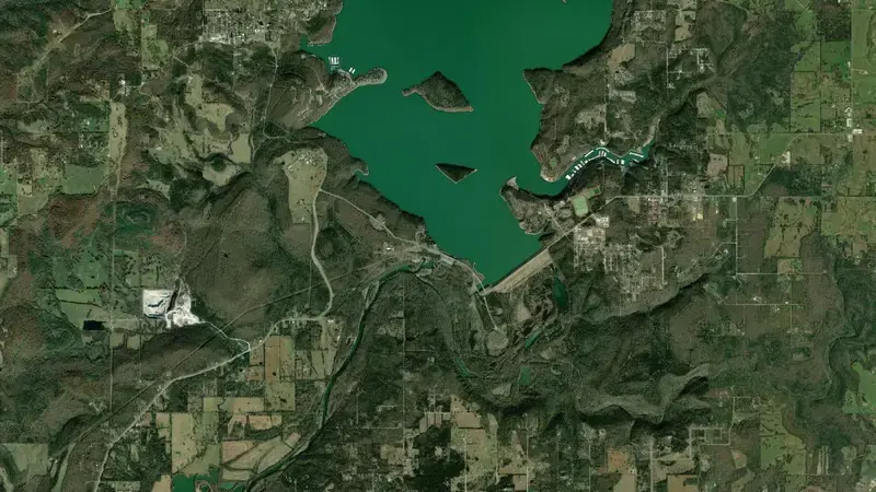 Satellite view of Tenkiller Lake reservoir, Oklahoma, United States